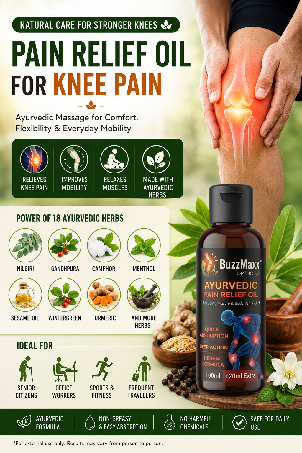 Pain Relief Oil for Knee Pain: Causes, Massage Benefits & Ayurvedic Relief Guide