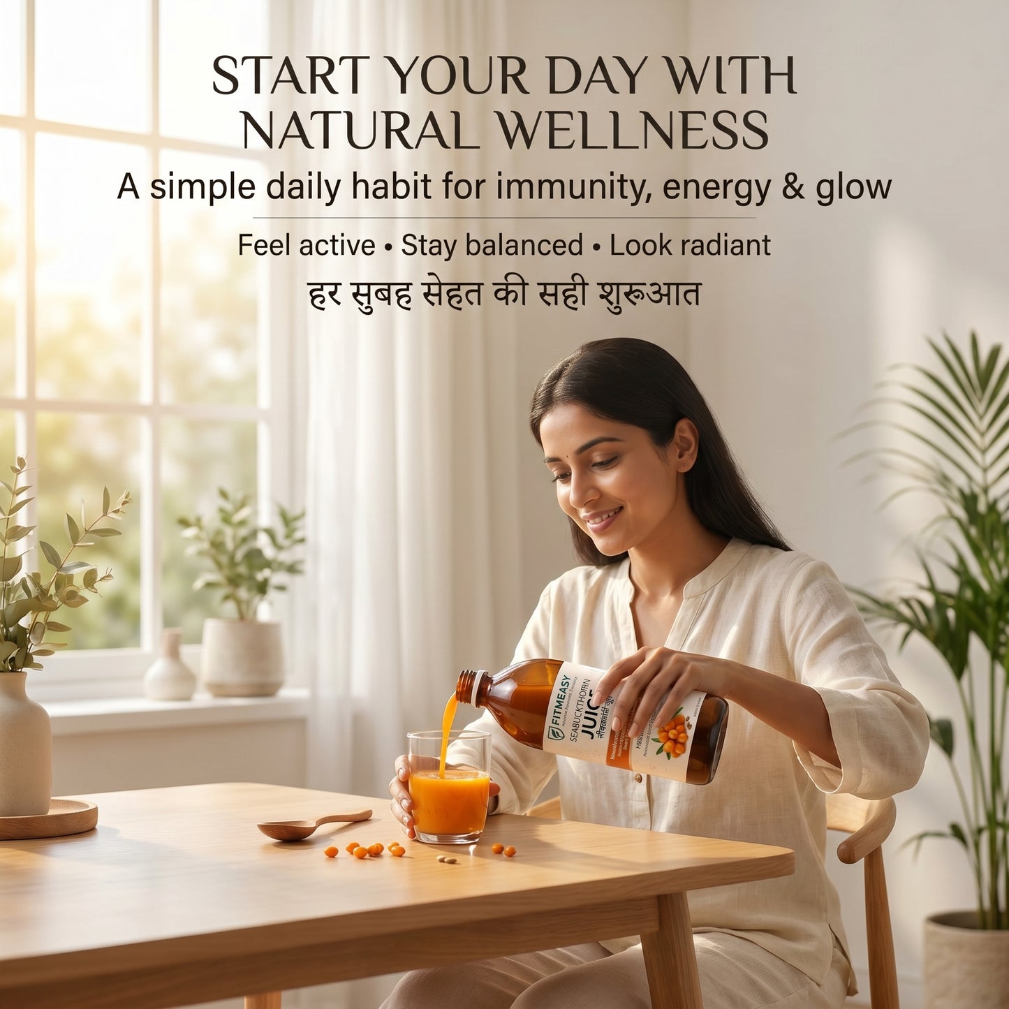 Fitmeasy Seabuckthorn Juice – Ayurvedic Daily Wellness Drink for Immunity, Energy & Skin Glow | Antioxidant-Rich Natural Health Support | Cold-Pressed Himalayan Sourced