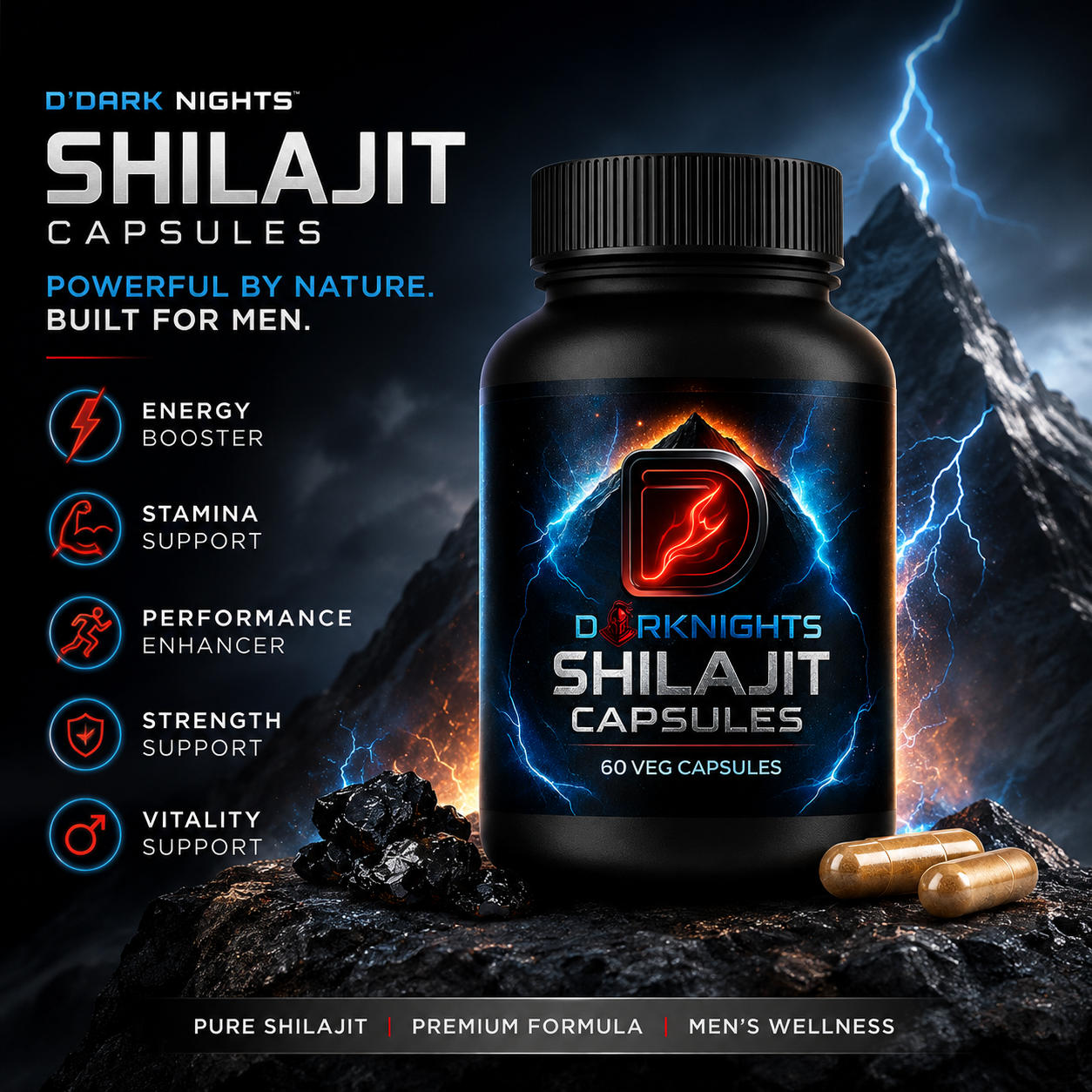 Pure Himalayan Shilajit Capsules | Natural Energy & Stamina Support | Ayurvedic Herbal Supplement