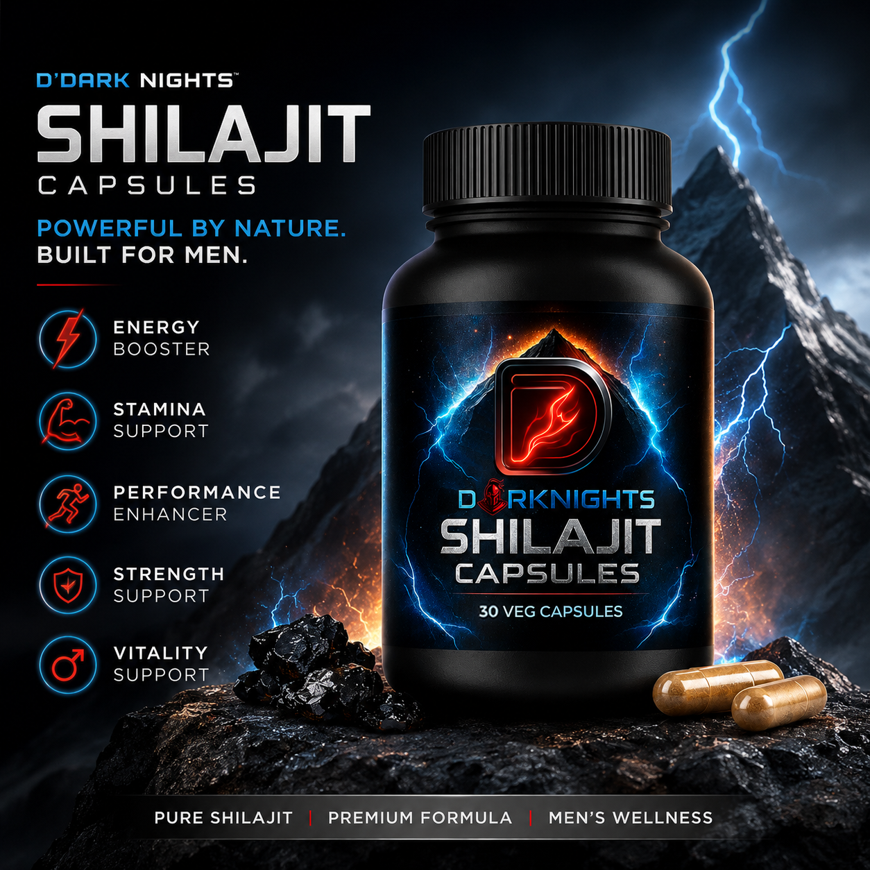 Pure Himalayan Shilajit Capsules | Natural Energy & Stamina Support | Ayurvedic Herbal Supplement
