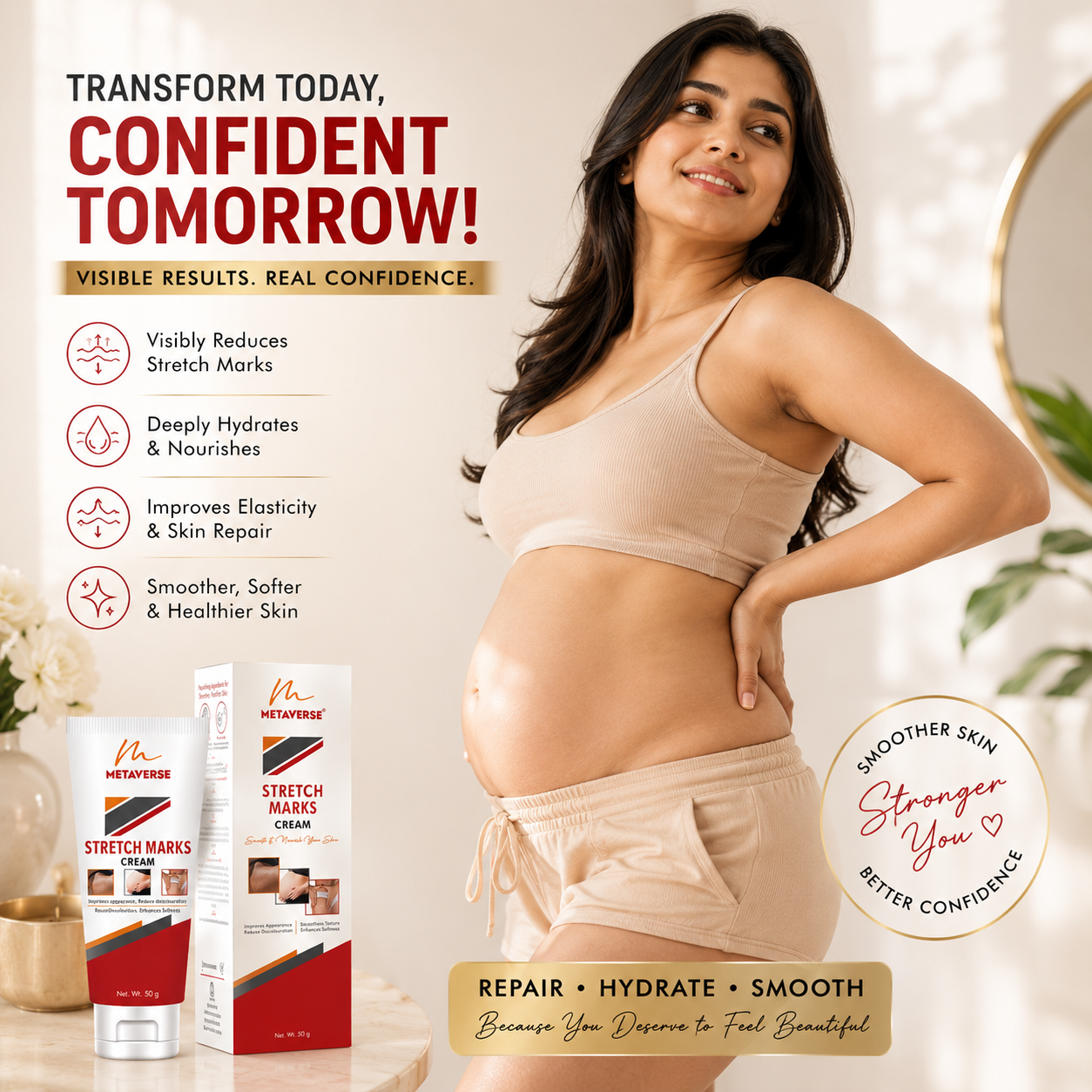 Metaverse Stretch Marks Cream for Women & Men – Skin Repair, Hydration & Smoothing Formula for Pregnancy & Weight Loss Marks