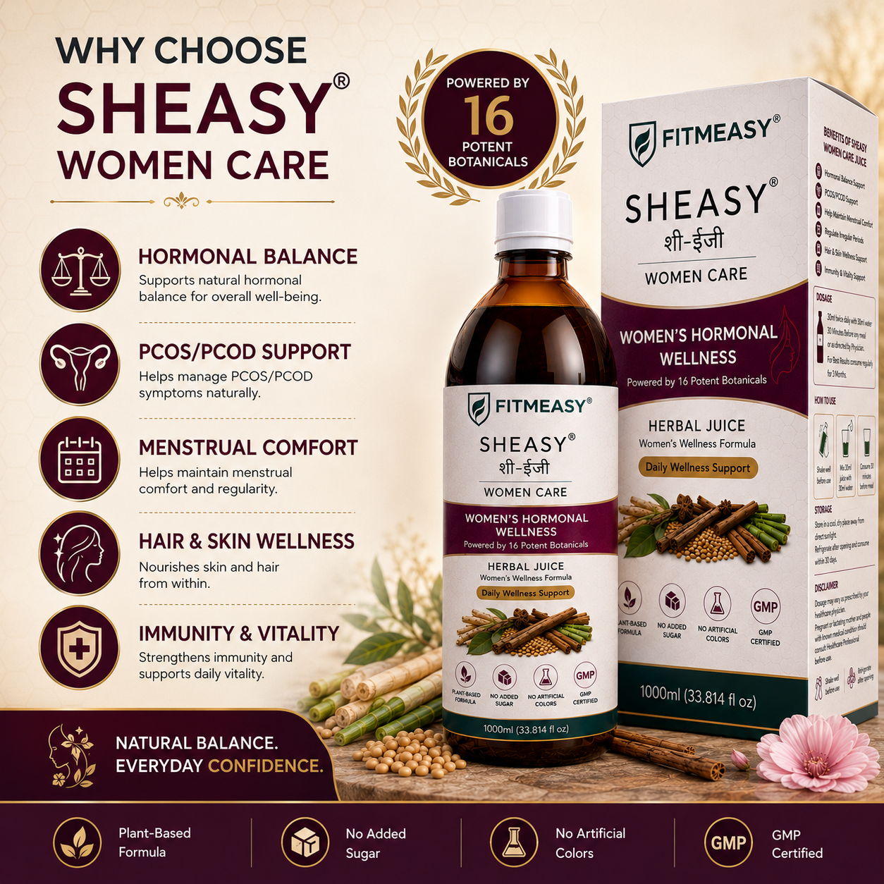Why Choose Sheasy Women Care. FITMEASY SHEASY Women Care Herbal Juice 1000ml bottle. She Care Juice for Women For Hormonal Balance