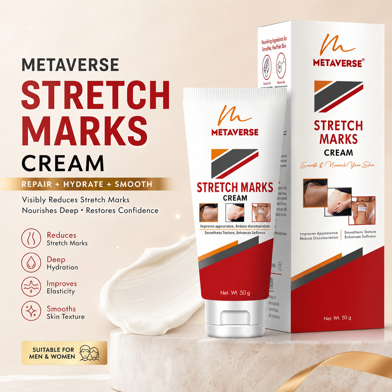 Metaverse Stretch Marks Cream for Women & Men – Skin Repair, Hydration & Smoothing Formula for Pregnancy & Weight Loss Marks