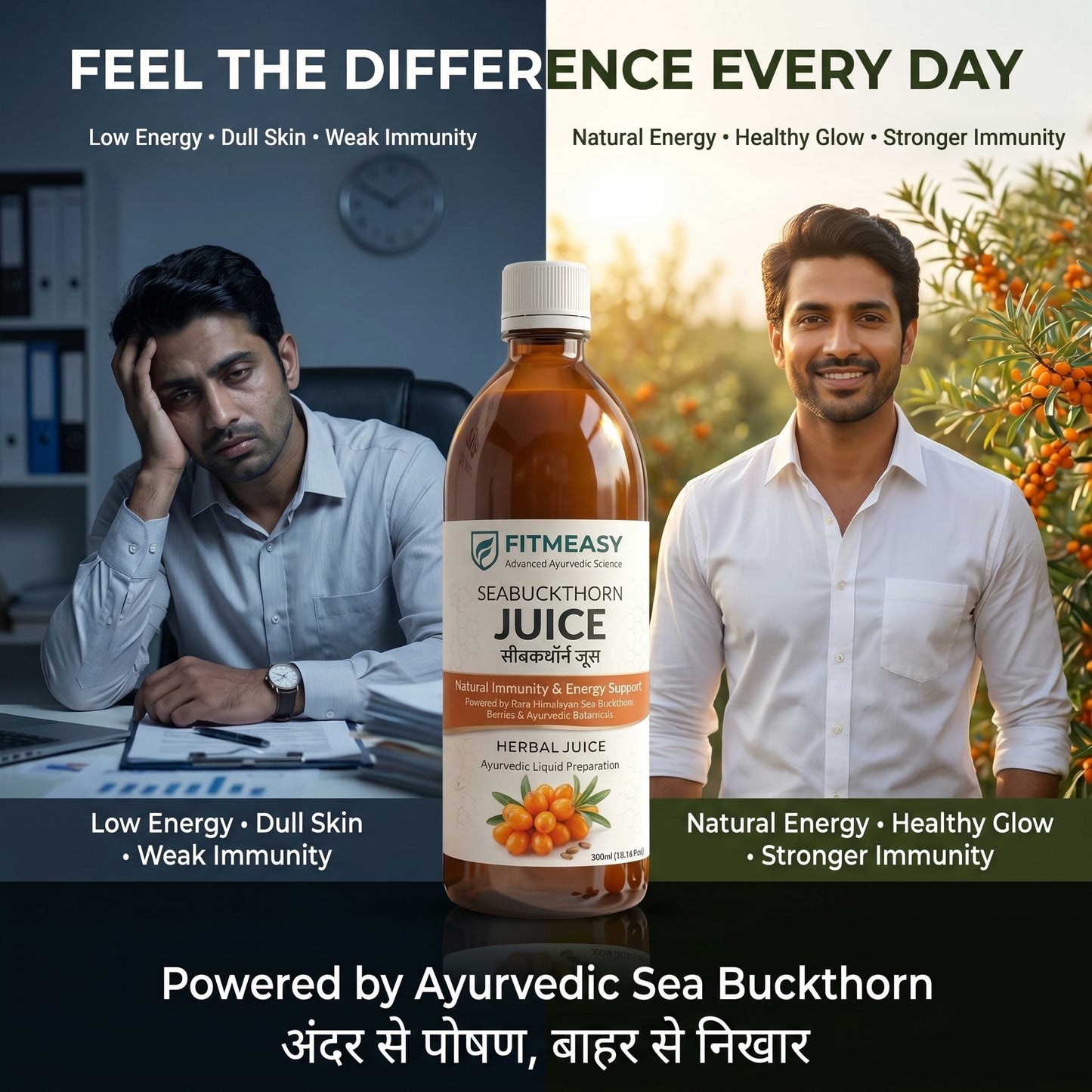 Fitmeasy Seabuckthorn Juice – Ayurvedic Daily Wellness Drink for Immunity, Energy & Skin Glow | Antioxidant-Rich Natural Health Support | Cold-Pressed Himalayan Sourced