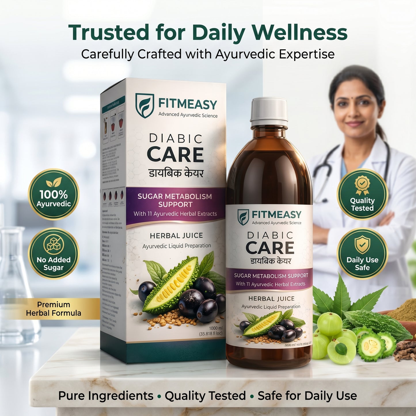 Fitmeasy Diabic Care Juice Ayurvedic Wellness Drink | Blood Sugar Support | Karela Jamun Neem Giloy Amla | Daily Health & Metabolism Support | Herbal Formula