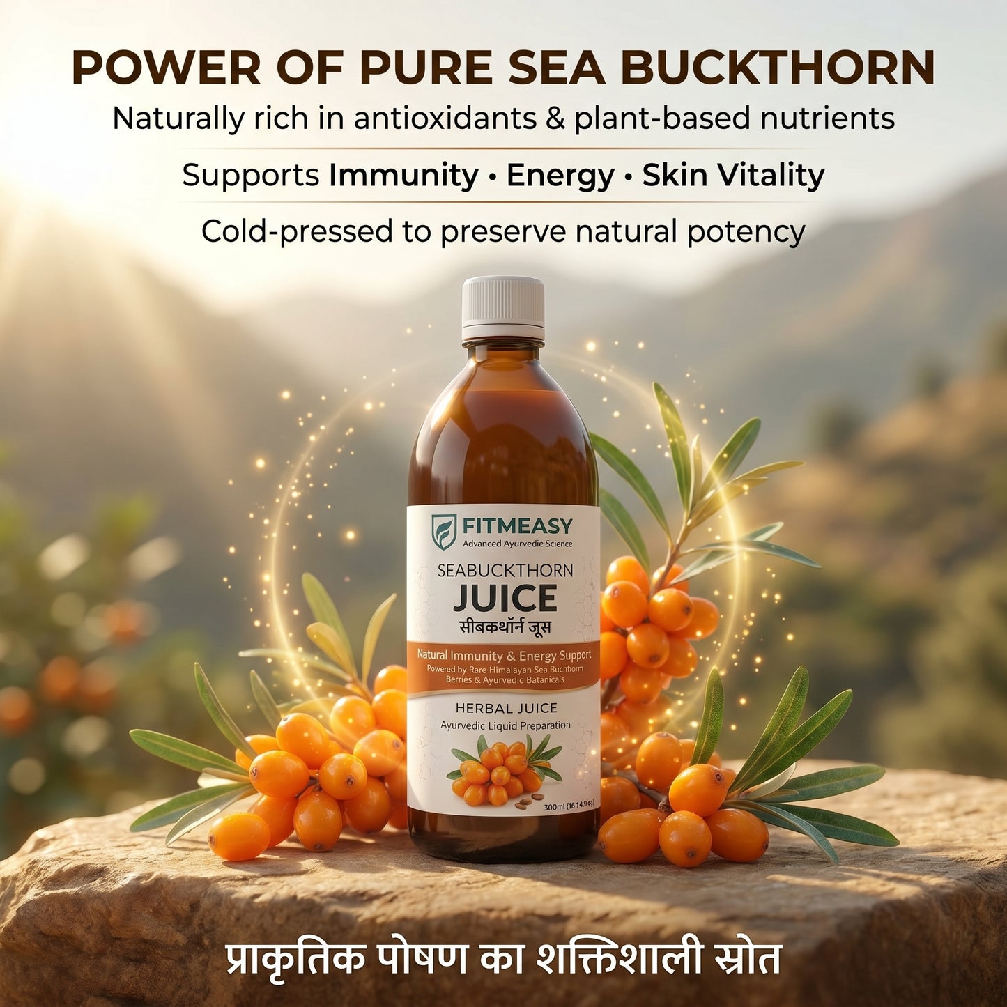Fitmeasy Seabuckthorn Juice – Ayurvedic Daily Wellness Drink for Immunity, Energy & Skin Glow | Antioxidant-Rich Natural Health Support | Cold-Pressed Himalayan Sourced
