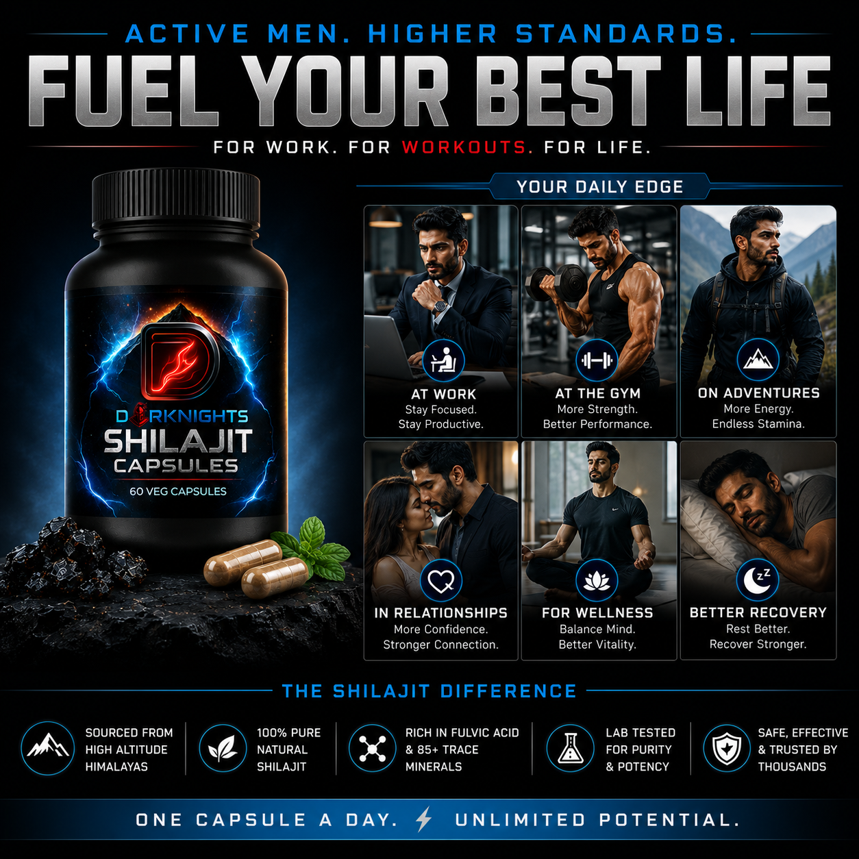 Pure Himalayan Shilajit Capsules | Natural Energy & Stamina Support | Ayurvedic Herbal Supplement