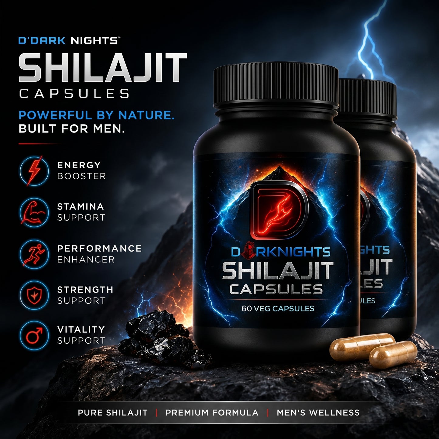Pure Himalayan Shilajit Capsules | Natural Energy & Stamina Support | Ayurvedic Herbal Supplement